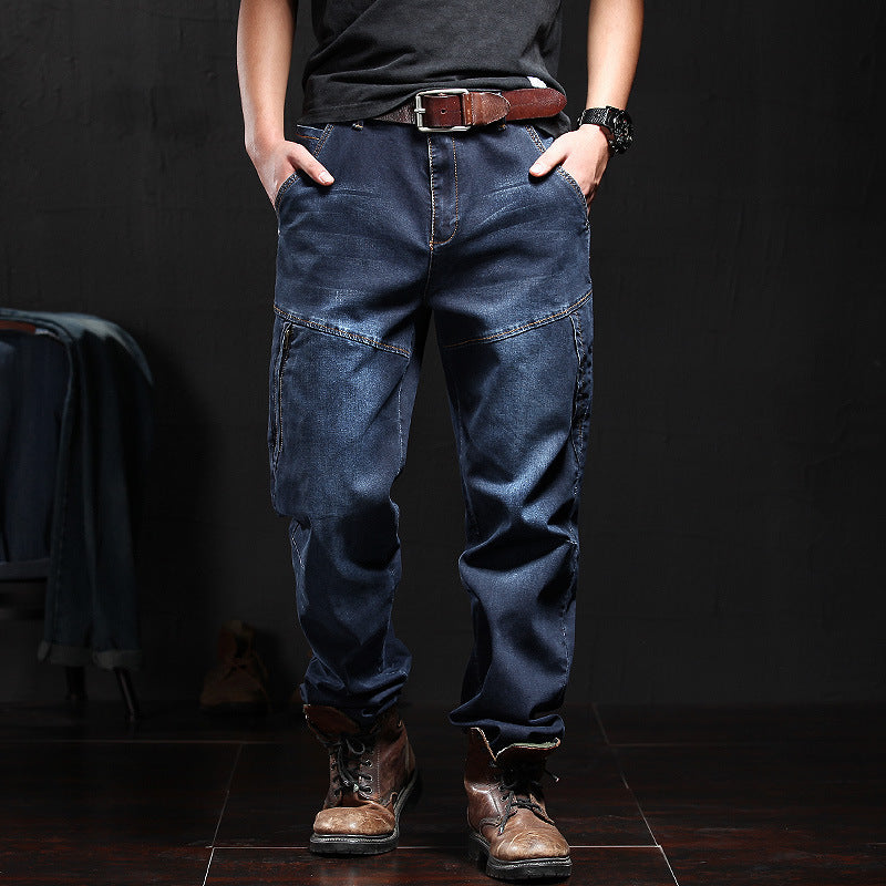 Herr Overalls Jeans – Lös Rak Passform med Flera Fickor för Herr 2026