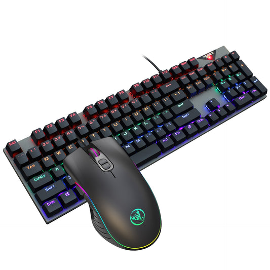 RGB Gaming-tangentbord med Mekanisk Känsla och Mus – 104 Tangenter, Kabelanslutet Set