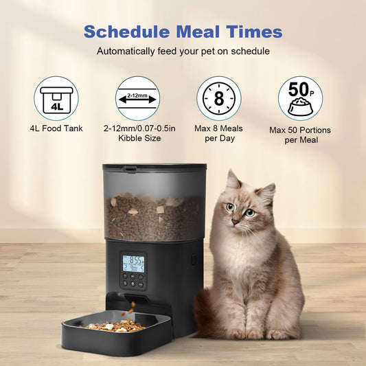 Automatisk Kattmatare – Kattmatsautomat med 10 sekunders röstinspelning, upp till 8 måltider per dag, tidsstyrd matare med tätningsring för torrfoder