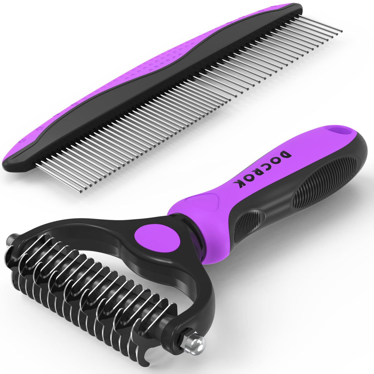 Docrok Grooming-borste & Metallkam – Kombosats för hund & katt, 6 färger