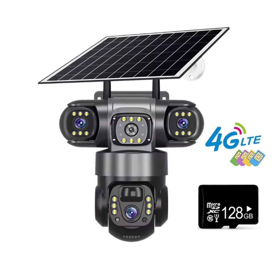 5MP 4G Solar Hunting Camera with High Definition Image Solar Panel Two-Way Audio Security CCTV Battery Camera IP66 Waterproof + V380 Pro 12MP 10× Zoom Triple‑Lens 4G Solar‑Powered Outdoor Triple‑Screen CCTV Security C