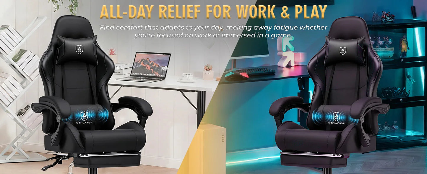 GTPLAYER Gaming chair Ergonomic Office Chair with Loin Support & Massage Function Height Adjustable Upholstered 150 kg