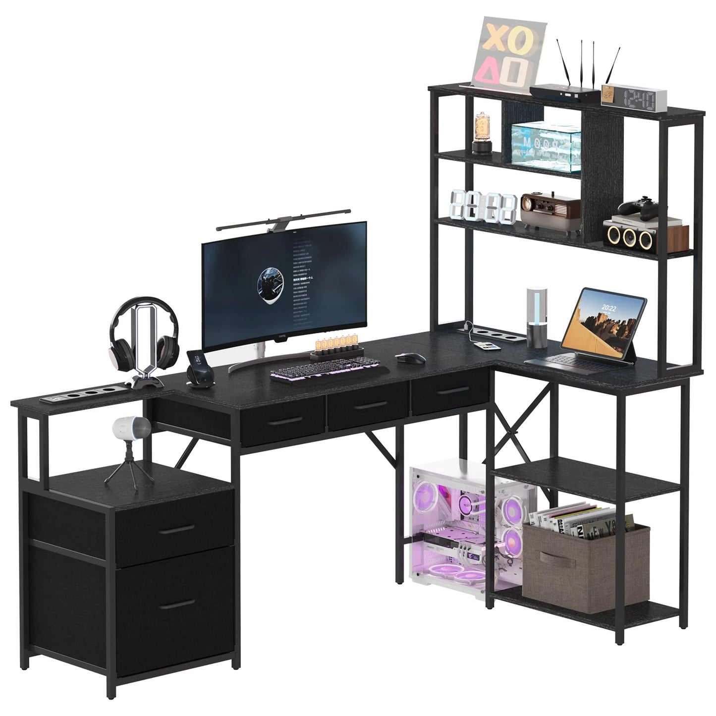 Compact Space‑Saving L‑Shaped Gaming Computer Desk, Sturdy Heavy‑Duty Home Office Work Table, Multifunctional Gaming Workstation for Bedroom, Apartment and Study Room