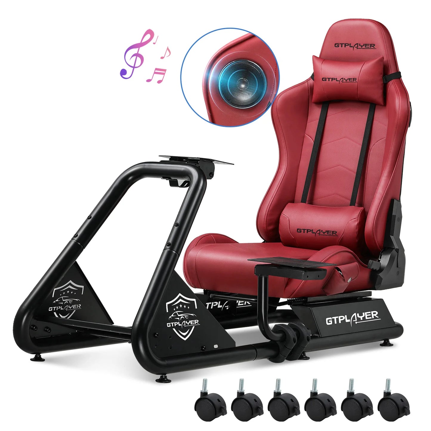 GTPLAYER Simulator Cockpit, Sim Racing Cockpit, racing simulator steering wheel stand with speakers, steering wheel and pedal shelf