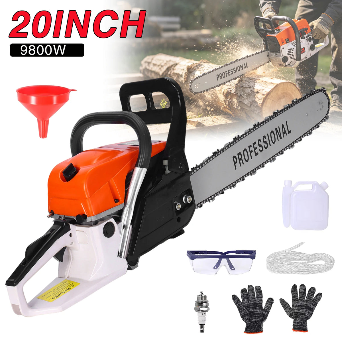 9.8kW 20-Inch Electric Chainsaw Large Portable Wood Cutting Saw High-Power Tree Pruning Chainsaw for Home DIY Garden Forestry Woodworking Cutting Tool