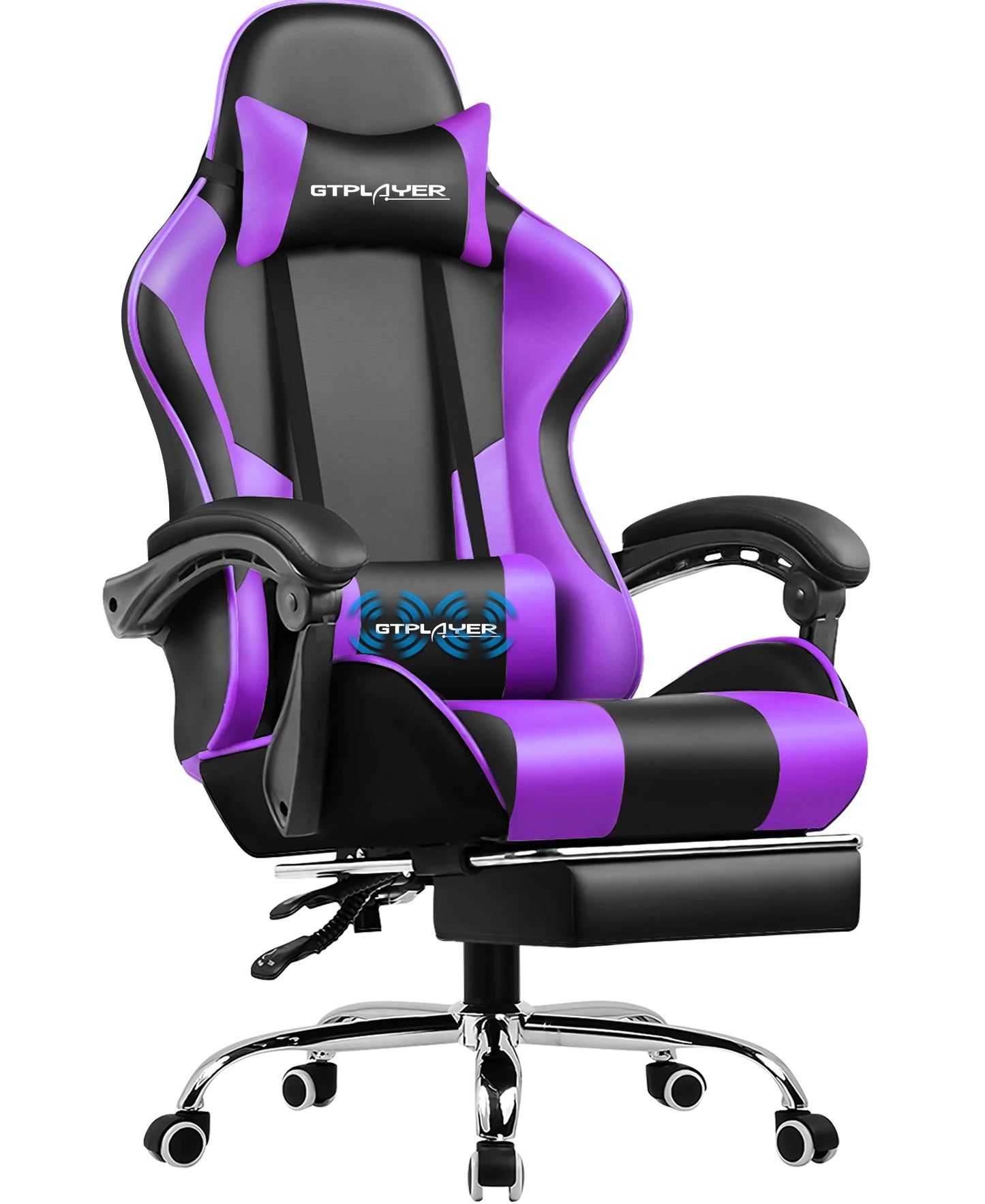 GTPLAYER Gaming chair with massage Lumin cushion & footrest, Ergonomic office chair with padded seat, swivel chair up to 150 kg