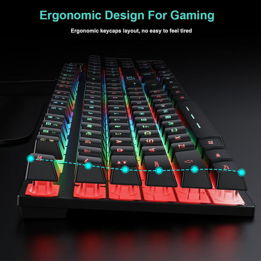 AN-300 Kabelanslutet Gaming-tangentbord och Mus-set – 104 Tangenter, Regnbågs-RGB och 2400 DPI
