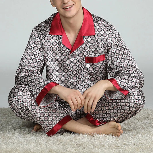 Herr Pyjamas Satinsiden – Lyxigt 2-delat Loungewear Set, 6 Motiv L–XXXL