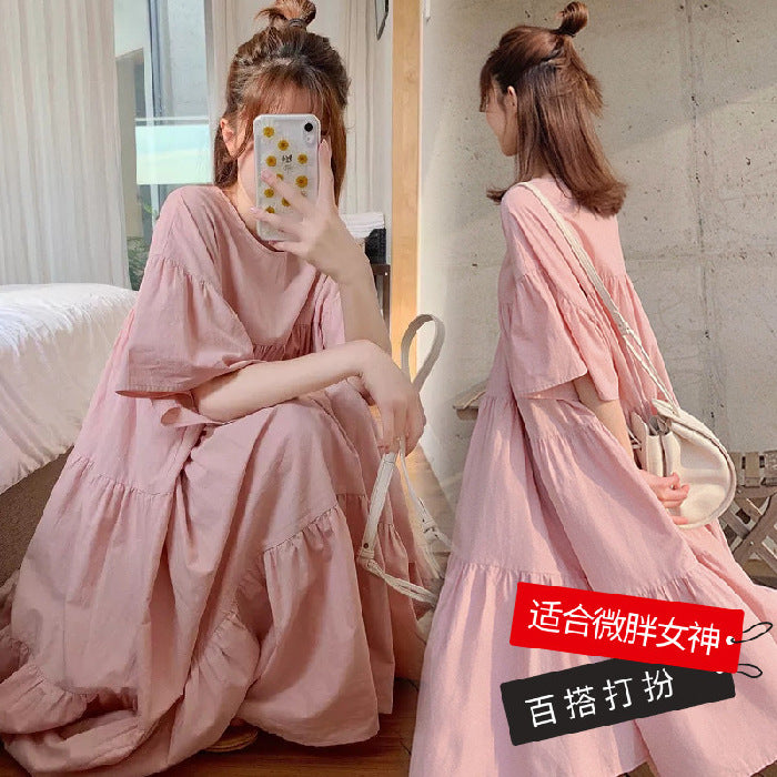 Mammaklänning Sommar Dam – Volang Prinsessskuren Midi Koreansk Stil Cartoon Trekvartsärm 3 Färger M–3XL 2026