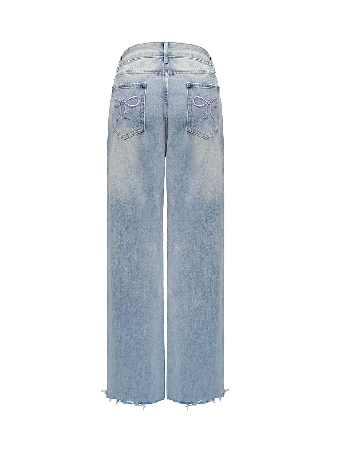 Damjeans Loose Straight Rosett-broderi Fickor Casual Blå för Dam 2026