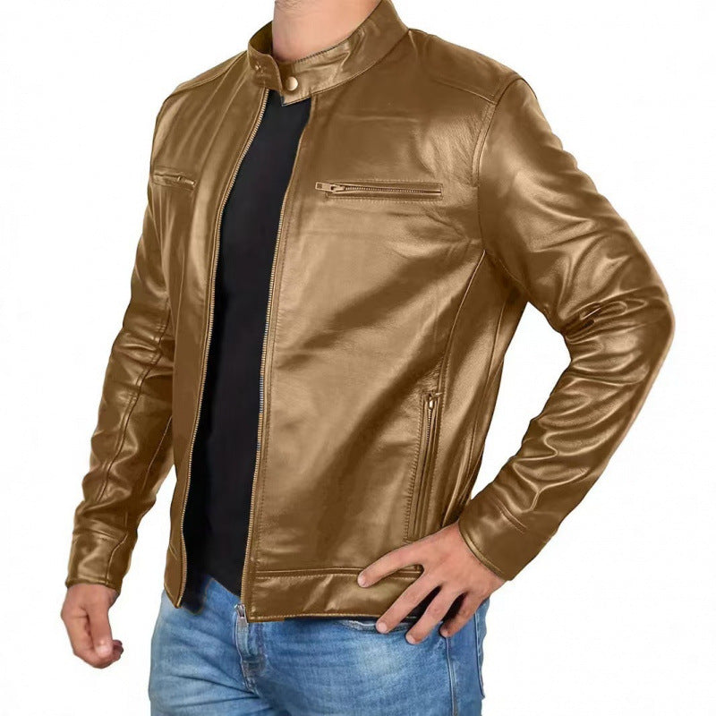 Herrjacka PU-Läder Retro Motorcykel Slim Fit Flera Fickor Höst Vår 2026
