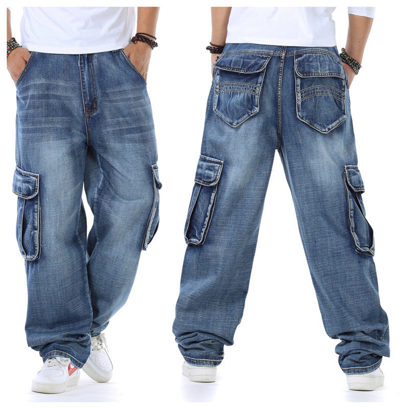 Herrjeans Hip-Hop Loose Fit Multi-Pocket Plus Size för Herr 2026