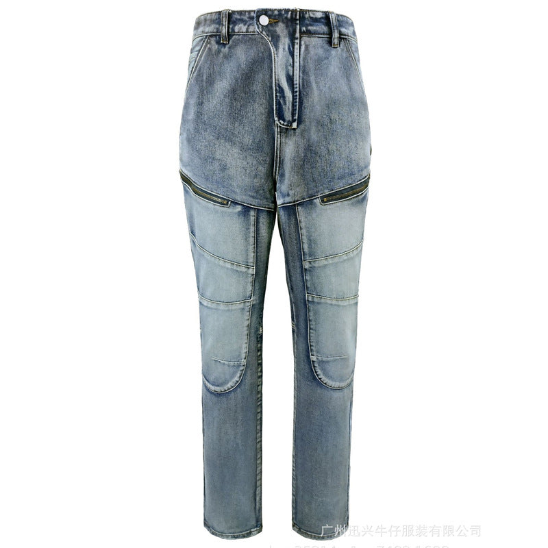 Motorcykeljeans Slim Fit Kevlar – Dubbel Dragkedja Skyddande Riding Jeans Blå S–XXXL 2026