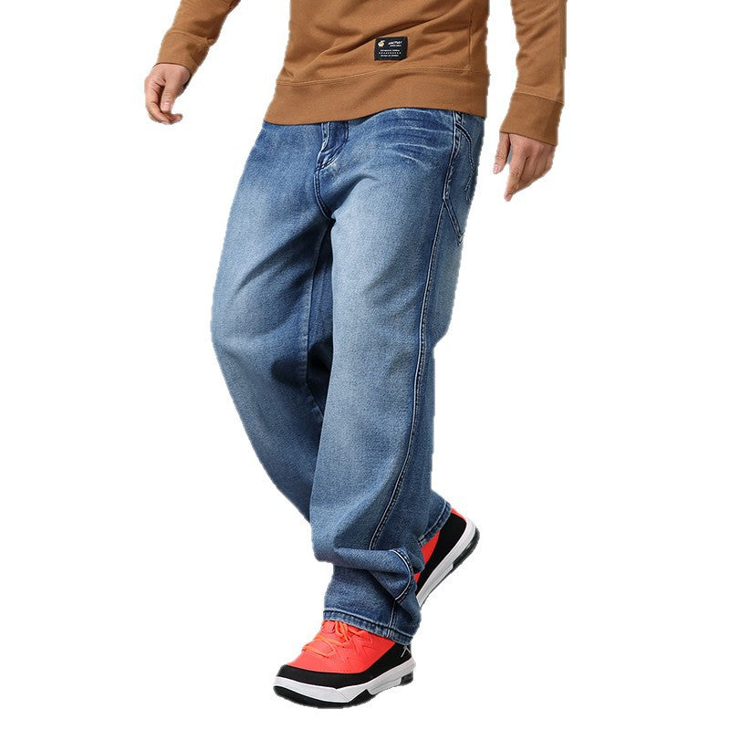 Herrjeans Plus Size Loose Straight Cat Whisker Ljusblå Hip-Hop för Herr 2026