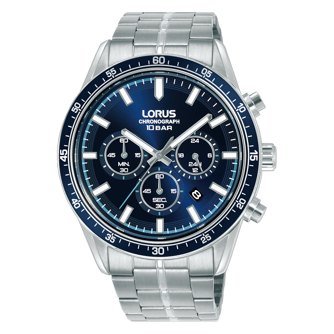 Lorus Herrur i Stål – Kronograf, Kvarts, 43mm, Blå Urtavla