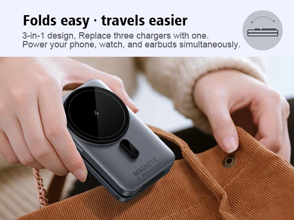 3-in-1 Foldable Magnetic Wireless Charger Station for iPhone 17/16/15/14/13/12 Apple Watch AirPods Wireless Charging Stand