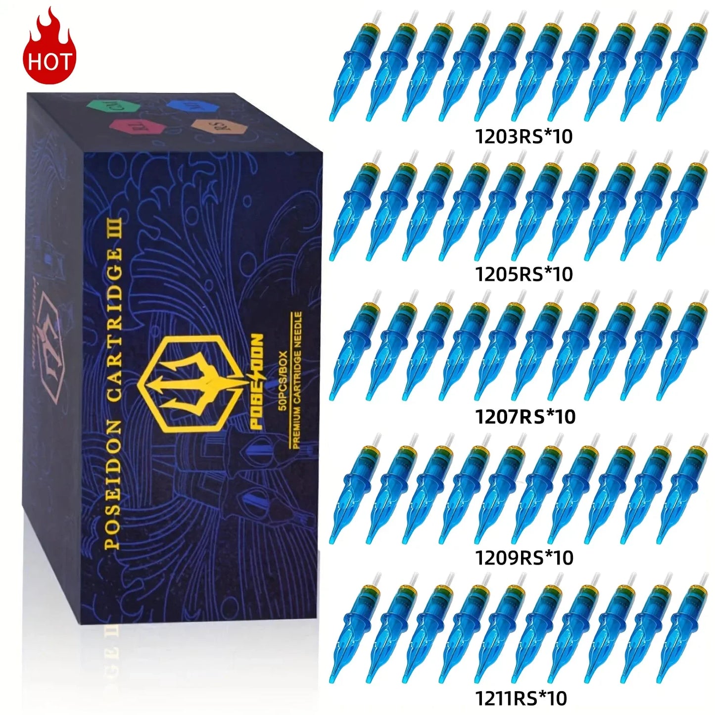 POSEIDON PRO MAX 50PCS Mixed Professional Tattoo Cartridge Needles with Membrane Safety Cartridges Disposable Tattoo Needle