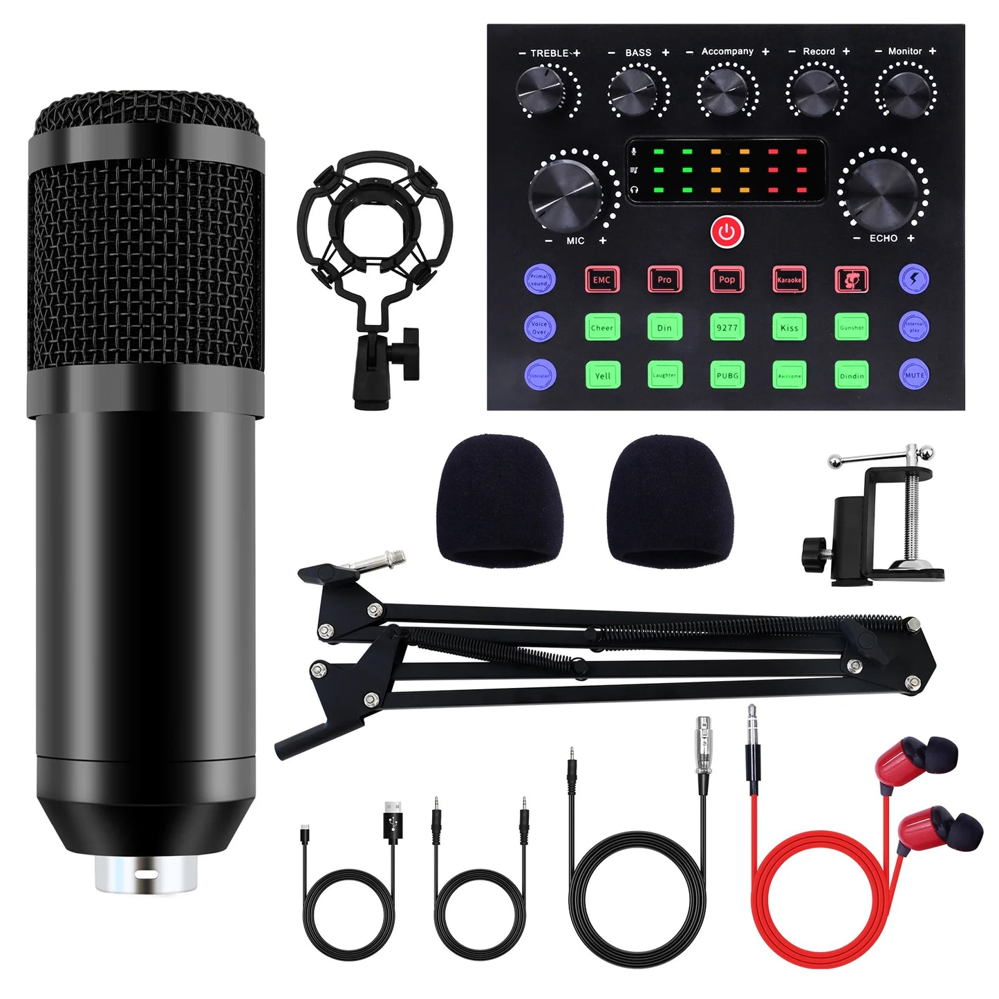 Professional Studio Recording Kit Podcast Music Mixer Equipment Condenser Microphone Set for PC Smartphone Laptop Computer Vlog