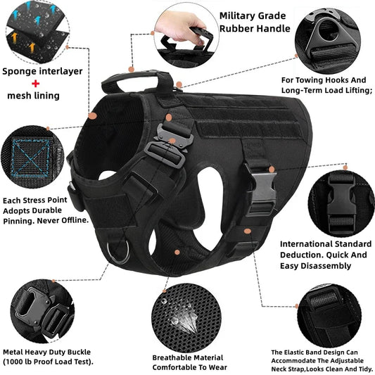 Taktisk Militärhundsele & Koppelset – För Schäfer, Golden Retriever & Stora Raser, S–XL