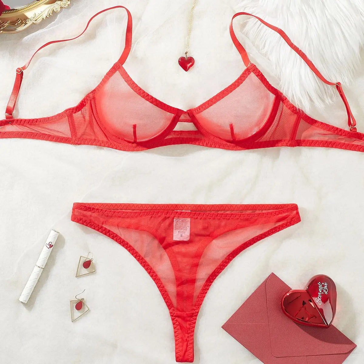 Sensuell Spets Lingerie Set – Tunn Genomskinlig BH & Trosor, 3 Färger S–2XL