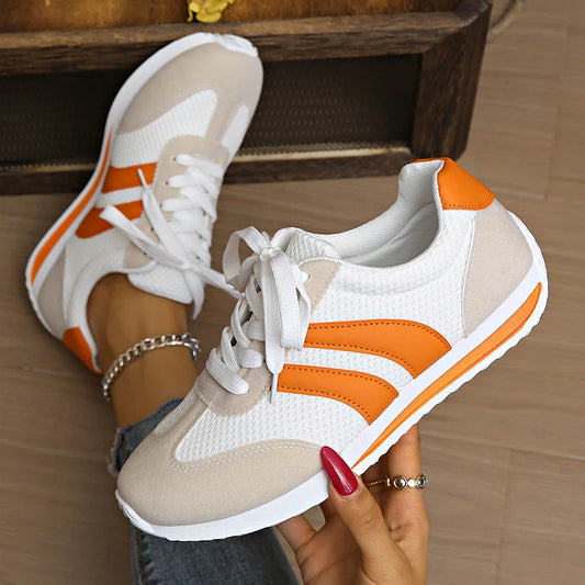 Lätta platåsneakers för dam – andningsbart mesh med orange ränder