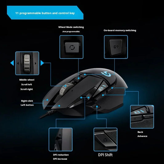 Trådbunden gamingmus i G502-format – RGB och 11 programmerbara knappar