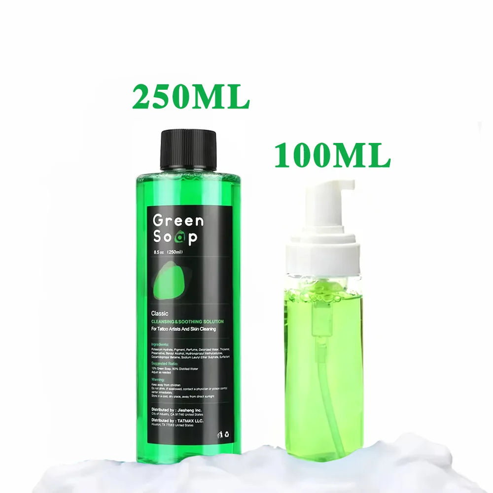 500/250ML Tattoo Green Soap Tattoo Cleaning Soap Tattoo Skin Cleansing Soothing Solution Green Algae Soap and Foam Bottle Set