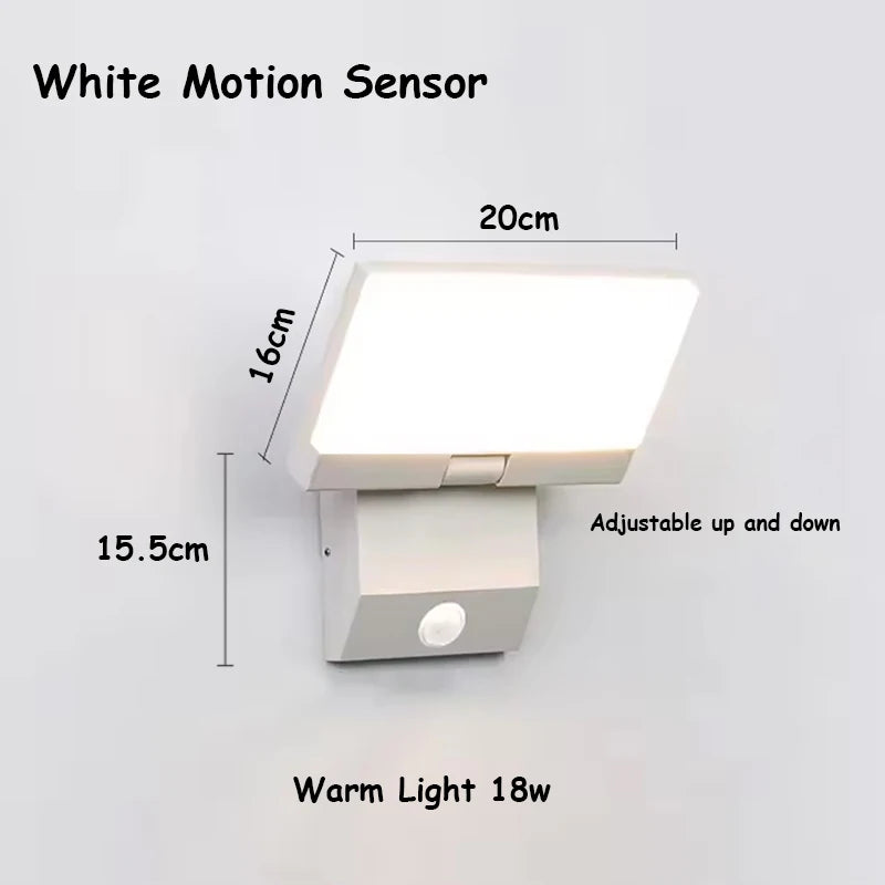 Modern Vikbar LED Vägglampa Utomhus IP65 – 18W, Svart/Vit, Med/Utan Rörelsesensor, AC85–265V