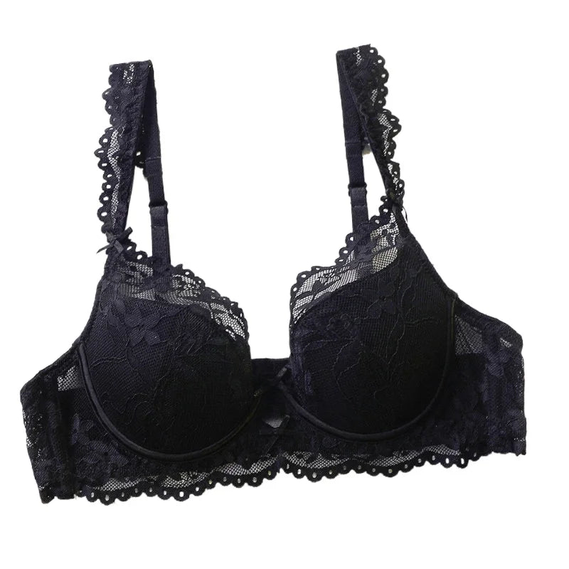 Ladies Soft Underwire Lace Push Up Bra Set Solid Floral Design Bralette Comfort Female Lingerie Set Suitable For A/B/C Cup