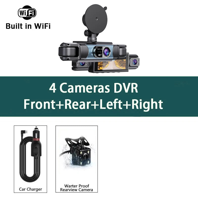 WIFI 4-Channel Car DVR Dash Cam With 4 Cameras Full HD 1080P Video Recorder Night Vision Black Box Cabin Camera 24H Parking