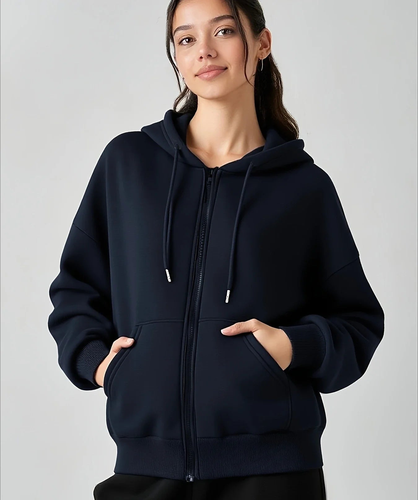Black White Women's Zipper Hoodies Jacket Cotton Fleece Hoody Sweatshirt Pullover Autumn Winter Oversized Loose Tops Coat Unisex