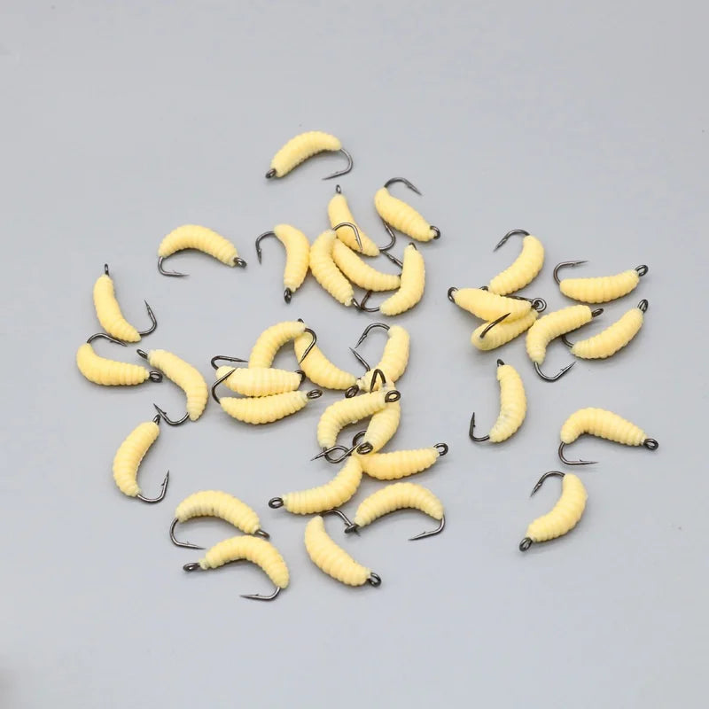 Rubber Maggots Fishing Bait Set with Hooks - Versatile Grub Lures for Bass,Trout,Crappie,Bluegill,Ideal for Freshwater Fishing