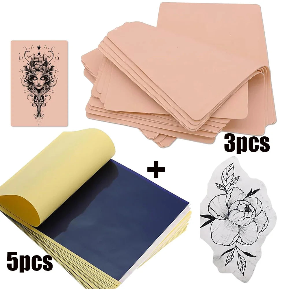 Tattoo Practice Skin and Tattoo Transfer Paper Kit Double Sided Fake Skin with Stencil Paper Set Permanent Makeup Tattoo Supply