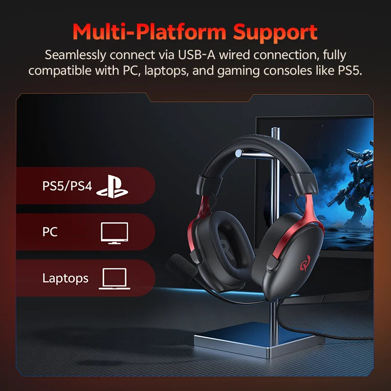 QCY VN200 Pro gamingheadset med USB-A, mikrofon och virtuellt 7.1-ljud