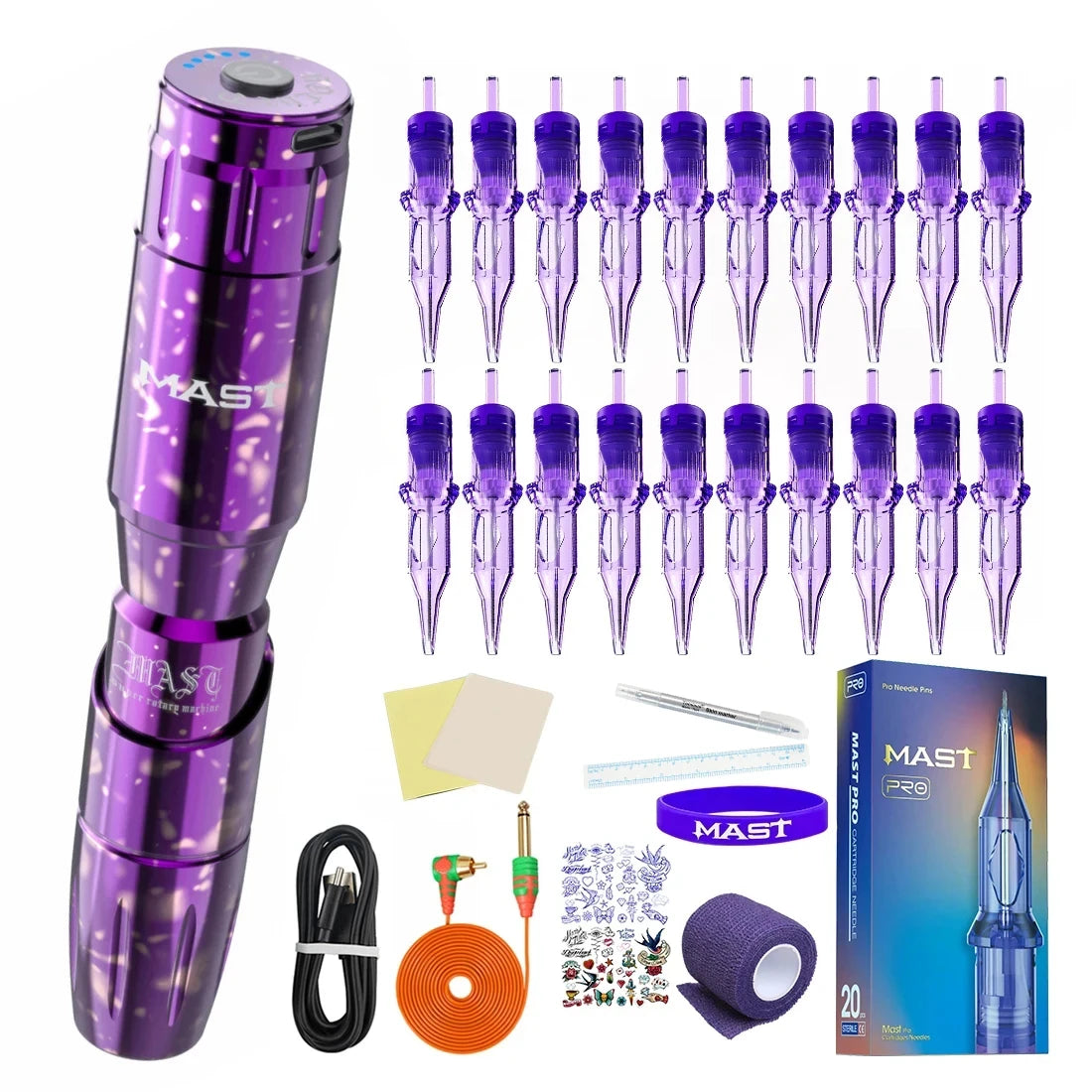 Mast Tour Tattoo Machine Full Kit Permanent Makeup Pen Lightweight Design for Eyebrow & Lip Art Makeup with MAST Pro Cartridge
