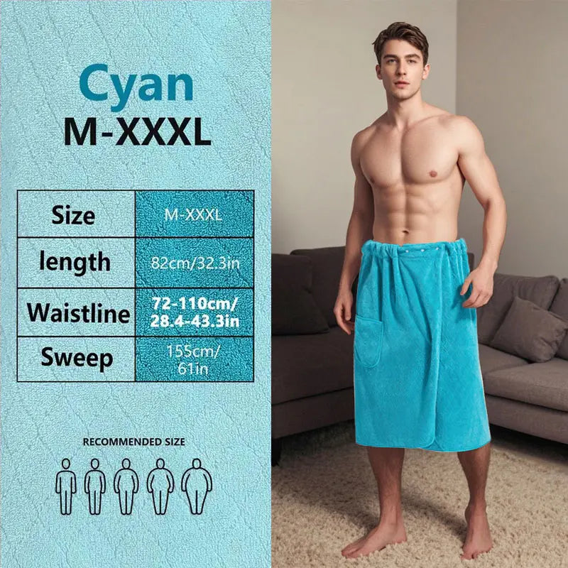 Suitable for M-XXXL Men's Bath Skirt Bath Towel Plus Size Bath Skirt Suitable for Home, Travel, Steaming, Spa, Beach