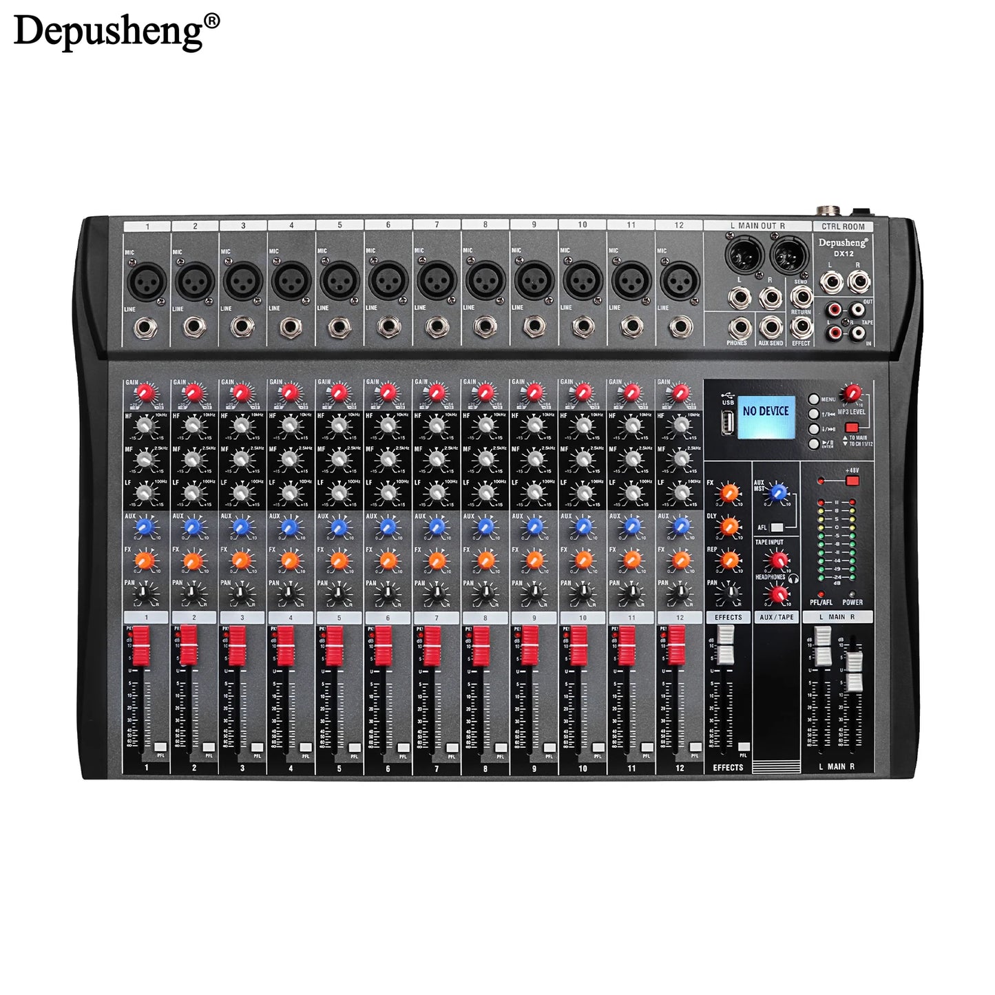 6/8/12/16 Channel Depusheng Audio Mixer Professional Sound Board DJ Mixing Console System Interface USB MP3 Input Bluetooth 48V
