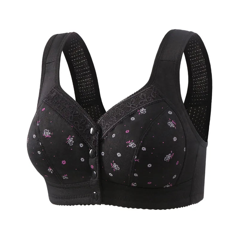 Front Closure Confortable Bra For Older Women Wire Free Bras Push Up Underwear Female Everyday Lingerie Large Bust 110A
