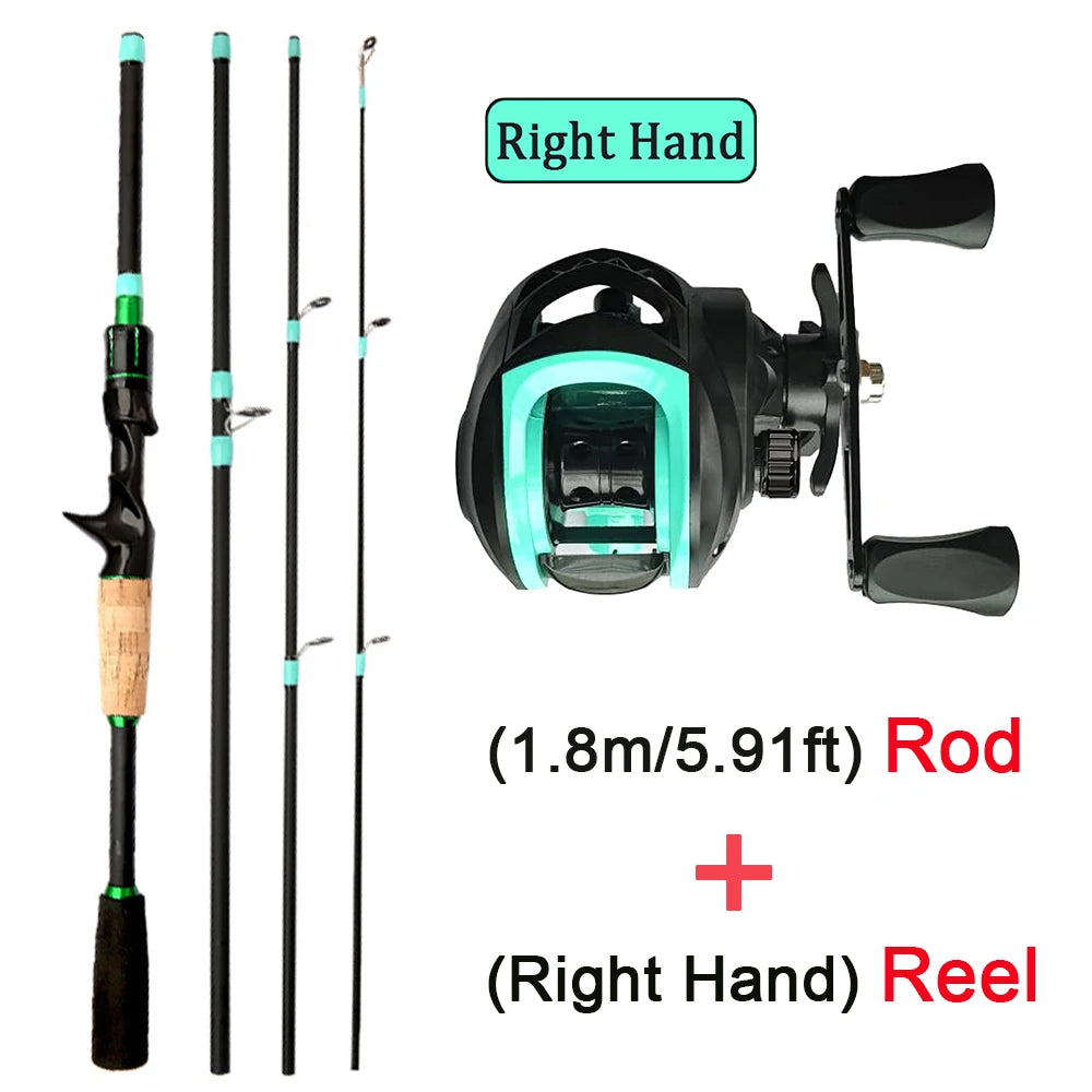 NEW Short Fishing Rod Reel Combo Set Spinning Lure Casting Rods 1.8m-2.1m 4/5Section 212g Baitcasting Reel Jigging Max Drag 10kg