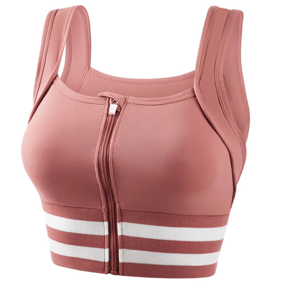 Zipper Front Closure Sports Bra Fitness Crop Tops with Built in Bra Gym Yoga Workout Padded Tank Top Athletic Vest Plus Size