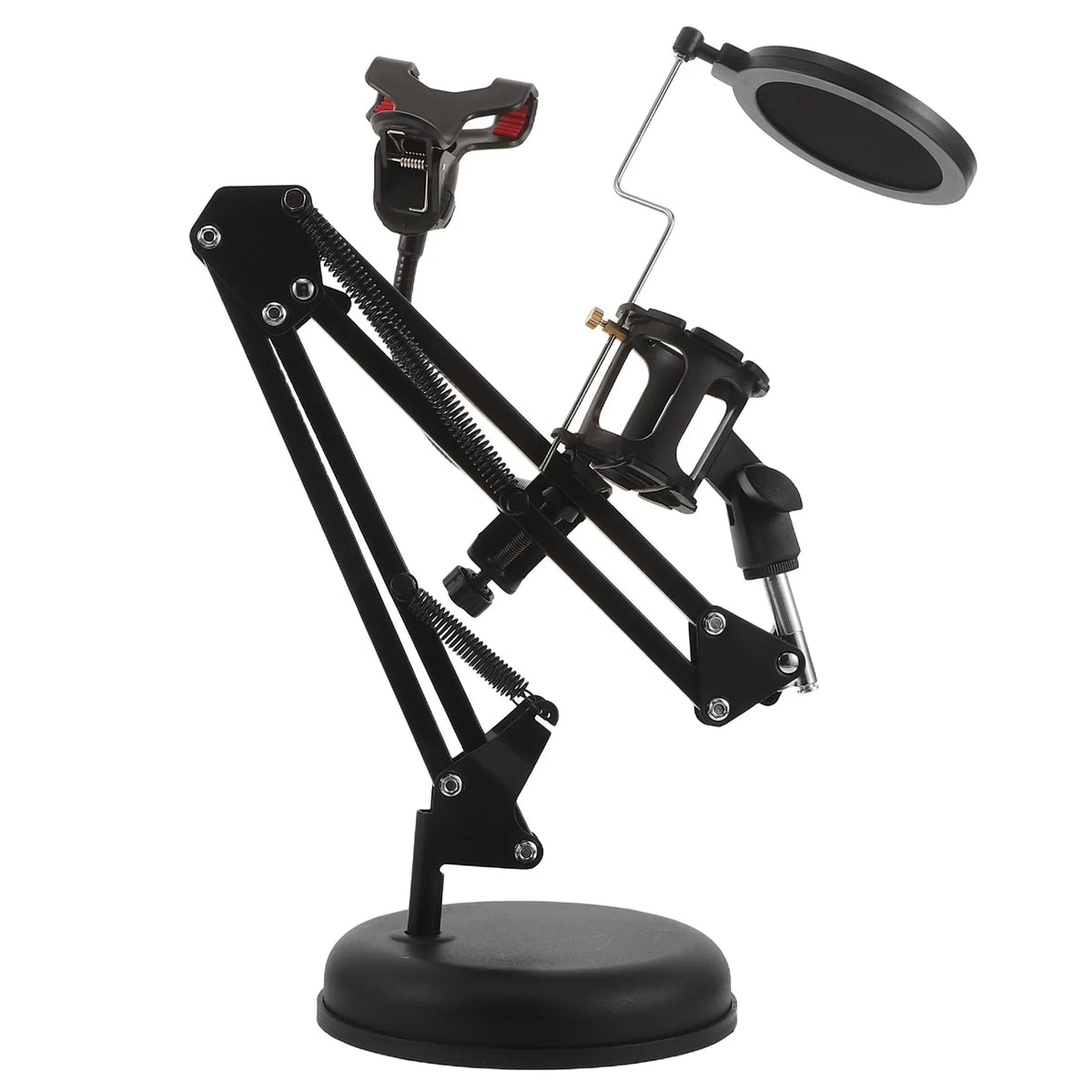 Adjustable Desktop Microphone Boom Arm Stand Dual Support Phone Holder Clip Pop Filter Suspension Mic Stand Live Studio
