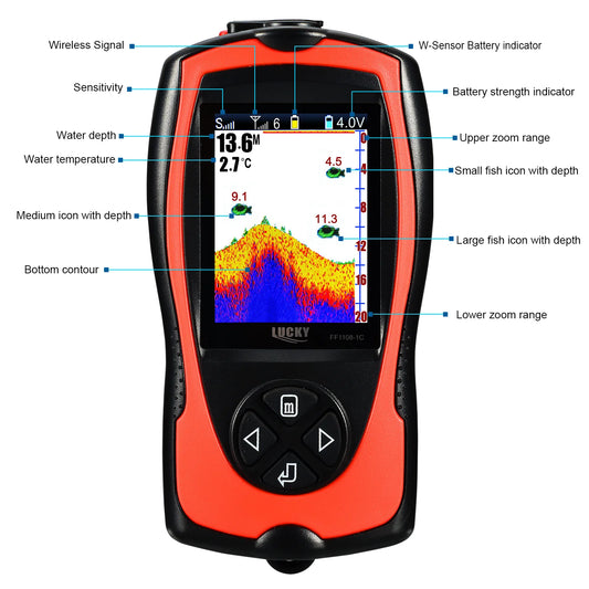 LUCKY FF1108-1CWLA Sonar Fish Finder Portable Wireless Rechargeable Echo Sounder 45M Water Depth Sensor for Fishing