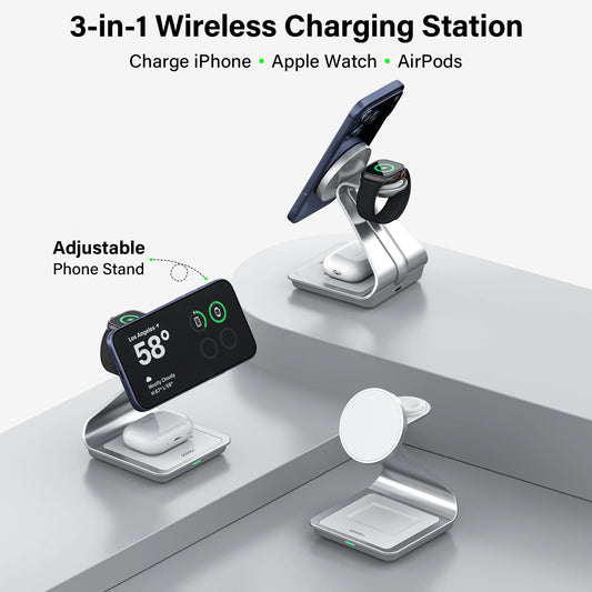 BONOLA 3-i-1 trådlös laddstation för iPhone, Apple Watch och AirPods