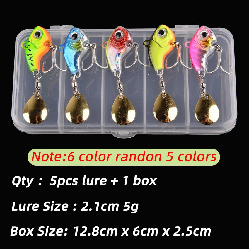 5Pcs/box Rotating Metal VIB Vibration Bait Spinner Spoon Fishing Lures 5g-20g Jigs Trout Winter Fishing Hard Baits Tackle Pesca