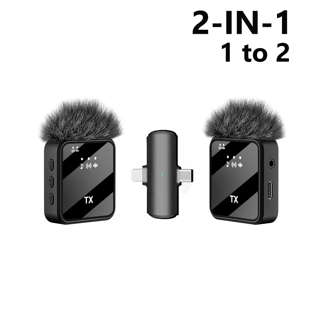 KEBIDUMEI 3 in 1 Wireless Lavalier Microphone Dual Noise Reduction Mini 1 to 2 Mic for Living Broadcast Gaming Video Recording