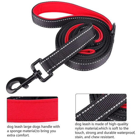 Hundkoppel i nylon med två handtag – reflekterande träningskoppel 120, 150 eller 180 cm