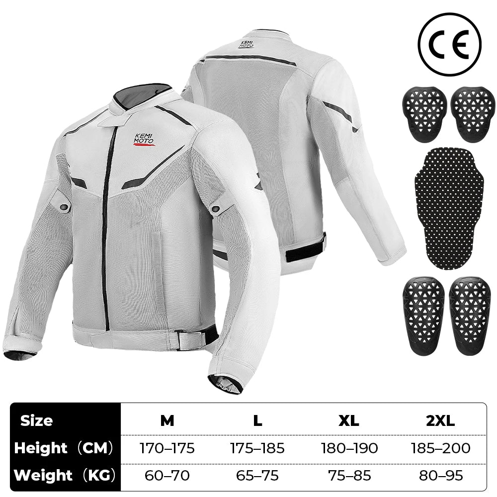 KEMIMOTO Men's Motorcycle Jacket Summer Soft Mesh CE Certified Protector Gear Breathable Riding Cycling Outfit