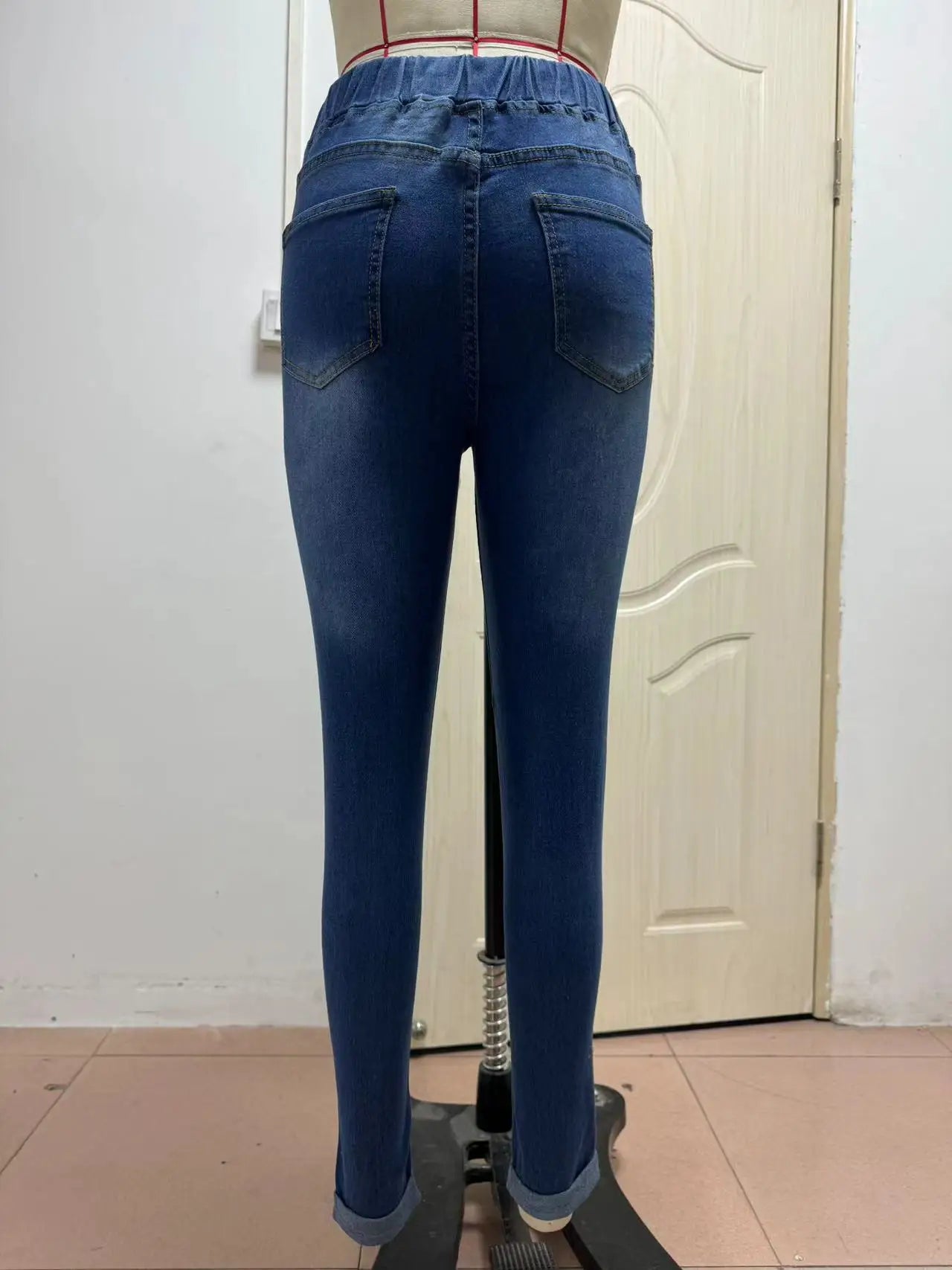 Denim Pencil Pants Women High Stretch Elastic Waist Lace Up Jeans Slim Denims 2024 Streetwear Vintage Ankle Length Trousers