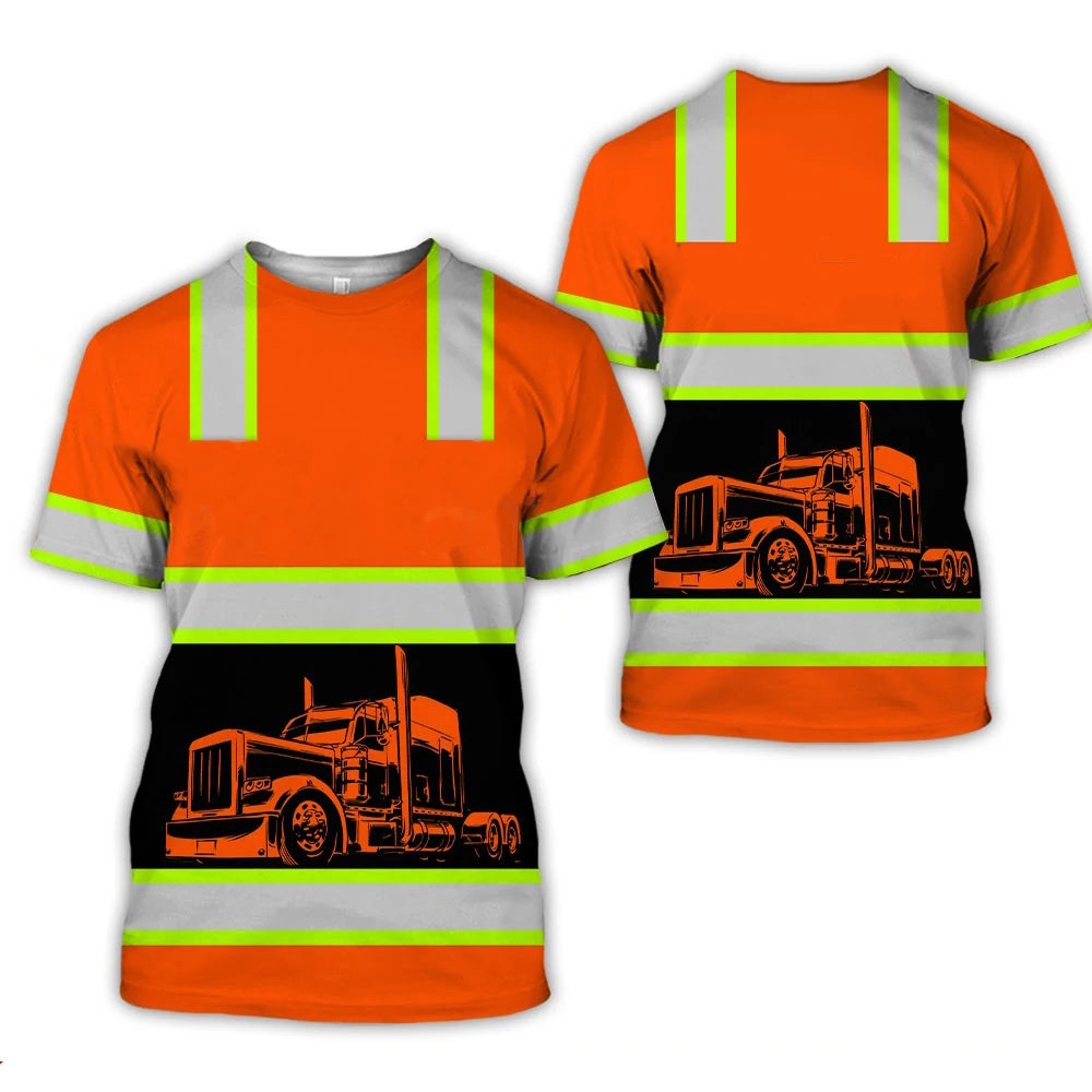 Work Clothing Summer Breathable Men's T-shirt 3D Printing Style Trucker Safety Transportation Work Uniform Oversized Loose Tops
