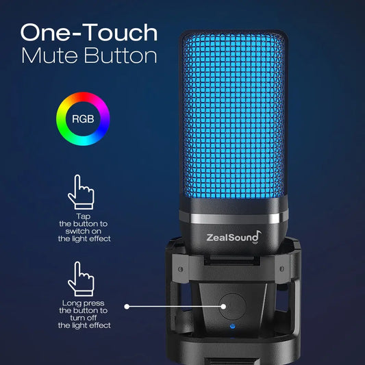 Zealsound RGB USB Kondensatormikrofon för Spel och Streaming